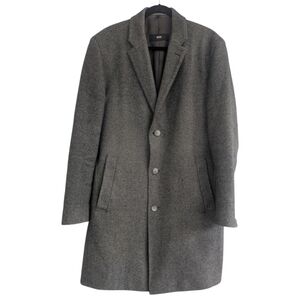 Boss Hugo Boss Stratus 4 Black Gray Tweed Virgin Wool Blend Overcoat. 44R. FLAWS